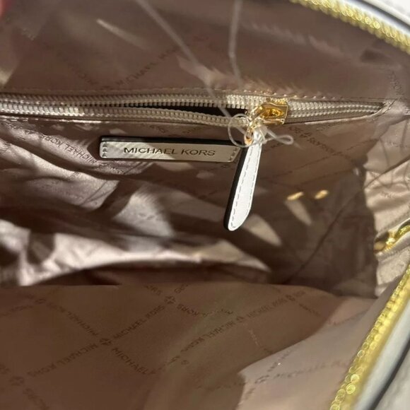 NEW Michael Kors Jaycee Medium Zip Pocket Backpack Bag Cream & Gold Jacquard main image 6